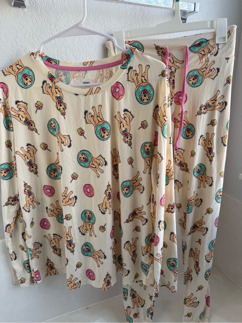 Dog & Donut Maternity Pajama Set with Pink Trim